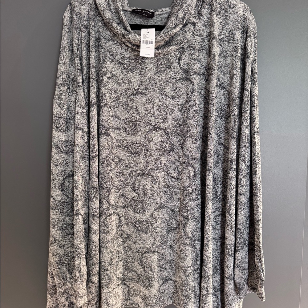 Lane Bryant Gray Printed Cowl Neck Long Sleeve Top